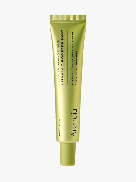 Arencia Vitamin C Booster Shot Serum in branded tube component on a light gray background