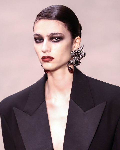 Closeup of model with livedin smoky eye makeup.
